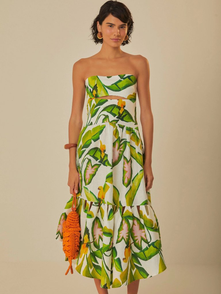 Nwot Farm Rio Off-White Summer Foliage Midi Dress Size Medium